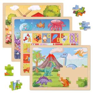 lot 2466 image: Wooden Puzzles for Kids Ages 4-6, 4 Pack 24 Pieces Wood Jigsaw Puzzles Dinosaur & Farm Themed Toddler Puzzles Toy, Preschool Educational Toys Birthday Gifts Puzzles for 3 4 5 6 7 8 Year Old Boy Girls
