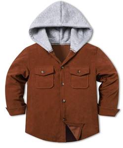 lot 2475 image: Cromoncent Boys Corduroy Jackets Casual Long Sleeve Button Down Hooded Shirt Jacket,Thick Corduroy Brown,2-3 Years  Tag 100