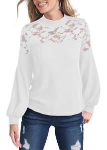 lot 2487 image: TuoGo Women��s Long Sleeve Tops Crewneck Lace Casual Loose Blouses T Shirts(XL,617-White)