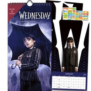lot 2488 image: Wednesday 2025 Calendar Set - Deluxe Netflix Show Wall Calendar Bundle with 100 Stickers  Addams Family Office Supplies