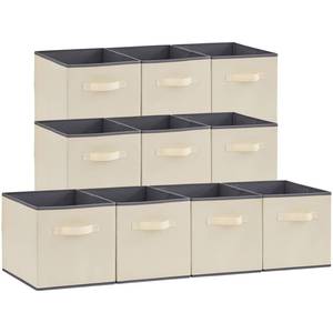 lot 5607 image: Lifewit 10 Packs Storage Cubes, 11 Inch Cube Storage Bins, Foldable Decorative Fabric Storage Baskets for Organizing Home Organizers with Handles for Shelves, Closet, Beige