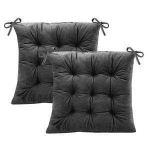 lot 5608 image: A2 Pack Square Seat Cushion Chair Pads for Kitchen Dining Chairs, Soft Comfort Velvet Chair Mat Pillow Cushions with Ties for Office Desk Living Room Tatami 15.5, Dark Gray