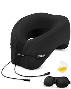 lot 5617 image: Travel Pillow �� Neck Pillow Airplane, Travel Pillows for Airplanes, Airplane Travel Accessories with Eye Mask, Earplugs, Ergonomic Memory Foam Neck Pillow for Sleeping, Flights, Cars, Office (Black)