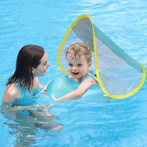 lot 5627 image: Free Swimming Baby Inflatable Baby Swim Float with Sun Canopy Size Improved Infant Pool Floaties Swimming Pool Toys for The Age of 3-36 Months(Blue, Small)