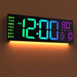 lot 5628 image: JALL 16 Large Digital Wall Mount Clock, Count Down Timer, Alarm, Big LED, 8 RGB Color, DST, Temperature for Living Room Classroom Desk, Xmas, Birthday Gift for Senior Mom Dad (Black, 16 inches)