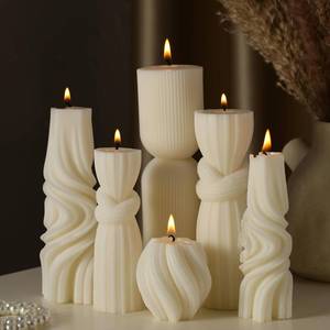 lot 5632 image: Threlaco 6 Pcs Pillar Candles Modern Aesthetic Ribbed Decorative Candle Set Cute Soy Wax Scented Ribbed Decor for Home(White,2.36-6.89 Inch)