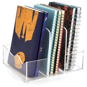 lot 5648 image: Mezchi Acrylic Magazine Holder, Clear File Sorter Holder with 3 Vertical Compartments for Binders, Envelopes