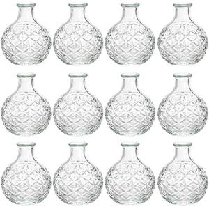 lot 5653 image: SOUJOY 12 Pack Small Glass Ball Bud Vase, Unique Mini Low Sitting Flower Vase, Clear Diamond Floral Centerpieces for Home Decor, Weddings, Floral Arrangements, Events, Parties