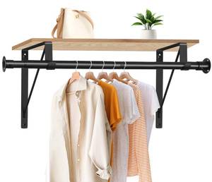 lot 5663 image: Closet Rod, 16 to 51 Inch Closet Rods Heavy Duty Adjustable Wardrobe Poles for Hanging Clothes and Heavy Duty Bracket Closet Pole Support (The Shelf NOT Included)(Black)