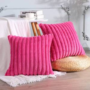 lot 6001 image: Soleebee Set of 2 Throw Pillow Covers Soft Cozy Velvet Pillowcase Faux Rabbit Fur Cover for Couch Sofa Bed Chair Home Decorative Pillows Cover (24x24 Inch, HOT Pink)