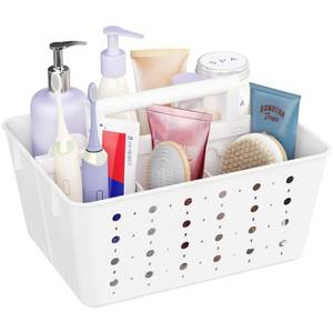 lot 6002 image: Lifewit Portable Shower Caddy with Handle, 1 Pcs Plastic Shower Caddy Dorm with Holes, Clean Organizer Basket for Bathroom, College, Dorm Room Essentials, White