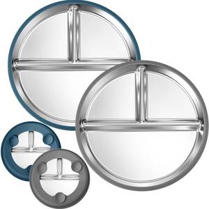 lot 6007 image: BUSOHA 2 Pack Stainless Steel Kids Plate with Suction - 9�� Divided Toddler Baby Plates with Silicone Sleeves 2-in-1 Anti Breakage Metal Toddler Bowls Microwave Dishwasher Safe