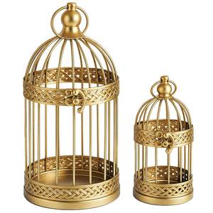 lot 6013 image: VELA LANTERNS Birdcage Decor Candle Holder Lantern Decorative Wedding Table Centerpiece Decorations, 10 and 6 Tall, Gold, Set of 2