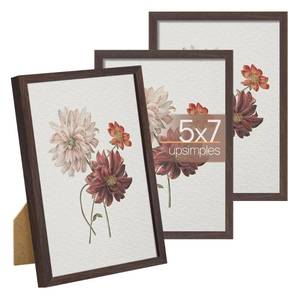 lot 6017 image: upsimples 5x7 Picture Frame Set of 3, Made of High Definition Glass for 5 x 7, Wall and Tabletop Display Thin Border Photo Frames for Home Decor, Brown