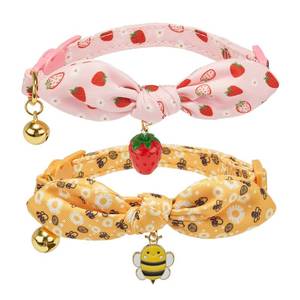 lot 6018 image: YUDOTE Bowtie Cat Collar with Bell 2 Pack Stylish Breakaway Kitten Collars with Removeable Bowknot,Yellow Bee & Pink Strawberry