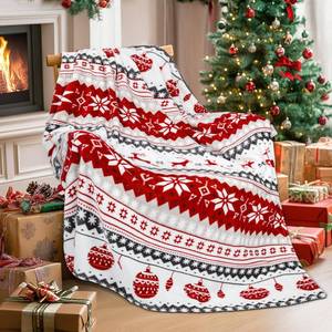 lot 6019 image: MACEVIA Christmas Throw Blanket for Couch, Holiday Christmas Reindeer Snowflakes Flannel Fleece Blanket, Soft, Cozy, Plush, Warm Winter Cabin Throw Decor, (Red Reindeer, 50x60inches)