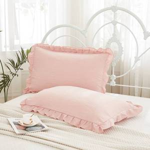 lot 6023 image: Pink Pillow Shams Baby Pink Ruffle Standard Pillowcases Cute Pillow Cover Set of 2 Shabby Chic Soft Microfiber Pillowcases 2 Pack (Queen (20x30), Pink)