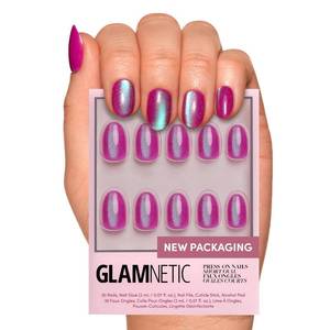 lot 6024 image: Glamnetic Press On Nails - Berry Fizz  Short Oval, Magenta Nails with a Mesmerizing Metallic Finish  15 Sizes - 30 Nail Kit with Glue