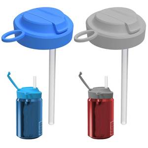 lot 6026 image: A2 Pack Silicone Soda Can Lids with Straw, Pop Can Covers with Handle, Reusable Can Covers for Soda, Coke, Beer, Juice, Beverage, Fits Standard Cans, Travel Assistant (Gray & Bule)
