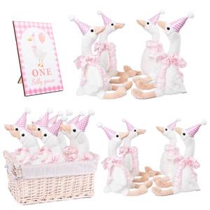 lot 6042 image: LUOHECAM 8 Pack One Silly Goose 1st Birthday Decorations Pink Ribbon Goose Soft Goose Stuffed Animal Birthday Hat with Wood Board Goose Party Decor Display Board Gift for Kids Adults