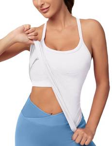 lot 6049 image: MathCat Workout Tank Tops for Women with Built in Bra, Sleeveless Gym Tops Seamless Racerback Athletic Yoga Shirts White size medium
