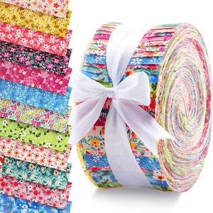 lot 6393 image: Ganeen 60 Pcs Cotton Jelly Floral Fabric Roll Floral Fabric Strips Quilting Roll for Quilting Cloth Patchwork Sewing DIY Craft,12 Styles