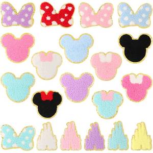 lot 6397 image: 20 PCS Chenille Mouse Head Iron on Patches, CCOZN Colorful Chenille Castle Bowknot Mouse Embroidered Patches Sew On Embroidered Applique DIY Accessory for Clothing Hats Jackets Backpack Pants