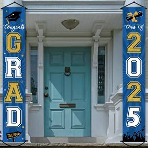lot 6416 image: 2025 Graduation Banner Class of 2025 Congrats Grad Porch Sign Party Decorations Supplies Welcome Hanging Door Decor for Indoor Outdoor(Blue and Gold)