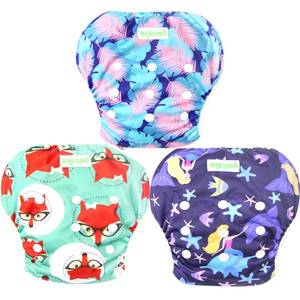lot 6435 image: wegreeco Baby & Toddler Snap One Size Adjustable Reusable Baby Swim Diaper (Mermaid,Fox, Feather, Small, 3 Pack)