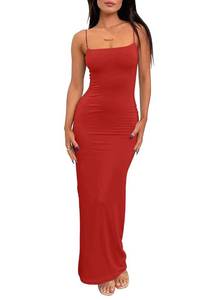 lot 6436 image: LILLUSORY Womens Bodycon Maxi Dresses 2025 Spring Fashion Summer Casual Long Elegant Classy Sundress Sun Beach Vacation Resort Wear Midi Cocktail Wedding Guest Sexy Party Outfits Clothes Red size medium