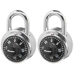 lot 6443 image: Master Lock Black Gym Locker Lock Combination Padlock, Indoor Combo Lock with Preset 3-Digit Code for Cabinets, Storage, 2 Pack, 1500T