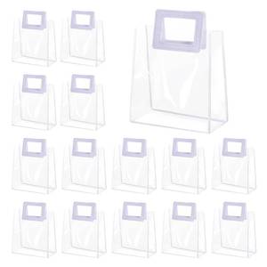 lot 6474 image: Yolyoo 15 Pack Clear Gift Bags with White Handles Transparent PVC Gift Wrap Bags Plastic Tote Bags Reusable Shopping Bags for Bridal Party,Wedding,Baby Shower,Birthday Party 7 x 8 x 4 Inch (7 x 8 x 4