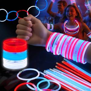 lot 6485 image: Red White Blue Glow Sticks Bulk 60 Pack with 70 Accessories, 4th of July Patriotic Party Supplies, Memorial Day Glow Bracelets & Necklaces for Kids Adults