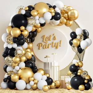 lot 6489 image: Black Gold White Balloon Arch Kit,137 Pcs Balloon Garland Kit Confetti Metallic with Balloons Tape for Wedding, Birthday,Graduation,New Years,Special Events Party Decoration