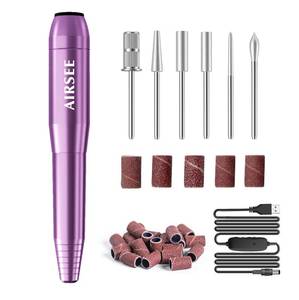lot 6494 image: AIRSEE Studio Basic Electric Nail Drill, USB Portable Nail E File Machine for Professional Beginners, Manicure Pedicure Dremel Kit for Salon & Home Use , Purple