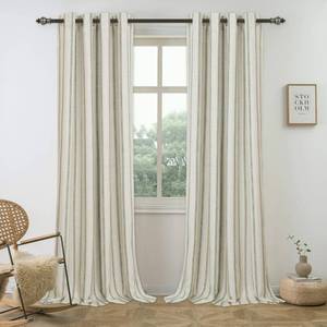 lot 9164 image: DriftAway Farmhouse Linen Blend Blackout Curtains 84 Inches Long for Bedroom Vertical Striped Printed Linen Curtains Thermal Insulated Lined Treatments for Living Room 2 Panels W52 x L84 Loden Green