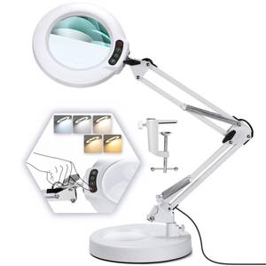 lot 9173 image: 10X Magnifying Glass with Light and Stand, 5 Color Modes Stepless Dimmable 2-in-1 Desk Lamp with Clamp, Hands Free LED Lighted Magnifier with Light for Craft Hobby Painting Reading Close Works - White