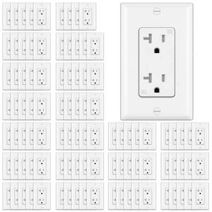 lot 9175 image: BESTTEN 100 Pack 20 Amp Decor Electrical Wall Outlet, Decorator Tamper-Resistant Receptacle, Wallplate Included, Residential and Commercial Use, 20A125V2500W, UL Listed, White