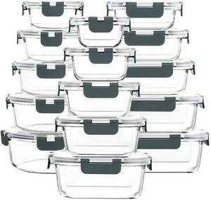 lot 9176 image: M MCIRCO 30 Pieces Glass Food Storage Containers with Snap Locking Lids,Glass Meal Prep Containers Set - Airtight Lunch Containers, Microwave, Oven, Freezer and Dishwasher