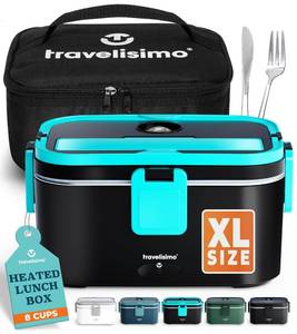 lot 9177 image: TRAVELISIMO Extra-Large Electric Lunch Box For Adults Holds up to 8 Cups - 80W Heated Lunch Box 1.8L Electric Food Warmers, Portable Food Warmer, Travel & Work. Loncheras Para Hombres De Trabajo