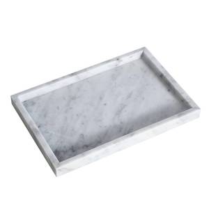 lot 9179 image: HAMAKAWA Large Bathroom Vanity Tray, Real Natural Marble Sink Tray 12 Inch, Carrara White Limestone Dresser Tray, Modern Countertop Organizer for Soap Dispenser, Kitchen Counter