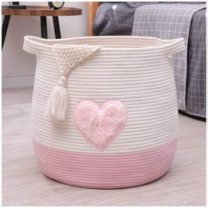 lot 11697 image: childishness ndup Large Cotton Rope Basket, Woven Storage Basket for Toy, Laundry and Blanket Organizer Basket, Round Hamper Basket with Handles for Kids Room 17.7x16.9