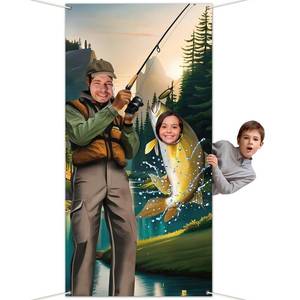 lot 12101 image: Gone Fishing Party Decorations Fisherman Photo Door Banner Fishing Photo Booth Props, Large Backdrop Hanging for Kids Boys Girls Fisher Tournament Birthday Party Game Decor Favors Supply