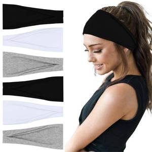 lot 12112 image: YONUF Fashion Headbands For Women Wide Headband Yoga Workout Head Bands Hair Accessories Band Black White Gray 6 Pack