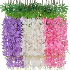 lot 12135 image: Waipfaru 12 Pack Wisteria Hanging Flowers, 3.6 Feet White & Pink & Purple Wisteria Artificial Flowers, Hanging Flowers for Wedding Decoration, Vines for Bedroom Home Wall Decor