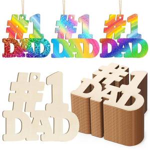 lot 12137 image: Wooden DAD Ornaments to Paint Fathers Day Birthday Party Decoration Cutouts Unfinished 24PCS 3.5 x 3 inches, DIY Blank Unfinished Wood Daddy Ornament for Home Crafts Hanging Father Day Decoration