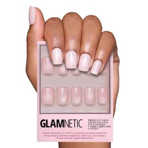 lot 12140 image: Glamnetic Press On Nails - Pinky Promise  Blush Short Squoval Nails, Reusable Stick On Fake Nails with Glue  Love In Bloom Spring Nails  15 Sizes - 30 Nail Kit with Glue