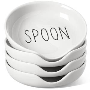 lot 12146 image: LE TAUCI Spoon Rest for Kitchen Counter, Spoon Rest for Stove Top, Farmhouse Kitchen Decor, Ceramic Utensil Holder for Cooking, 5 Inch - Set of 4, Oyster White