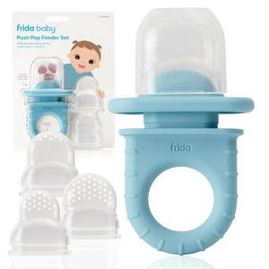 lot 12149 image: Frida Baby Push Pop Feeder, Baby Fruit Food Feeder to Safely Introduce New Foods, Fresh  Frozen, Silicone, BPA Free, Dishwasher Safe  3 Count, Blue
