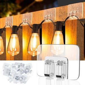 lot 12165 image: 24 PCS Hooks for Outdoor String Lights Clips, Heavy Duty Cable Clips Hooks for Hanging Christmas Lights With Waterproof Adhesive Strips , UV-Resistant Wall Wire Cord Holder for Porch Patio Decor